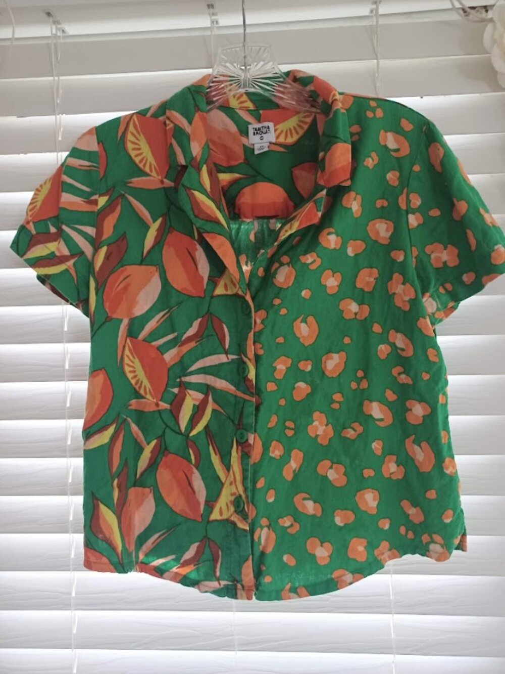 Tabitha Brown Target Linen Blend Camp Shirt XS Green Orange Mixed Print - Picture 4 of 5